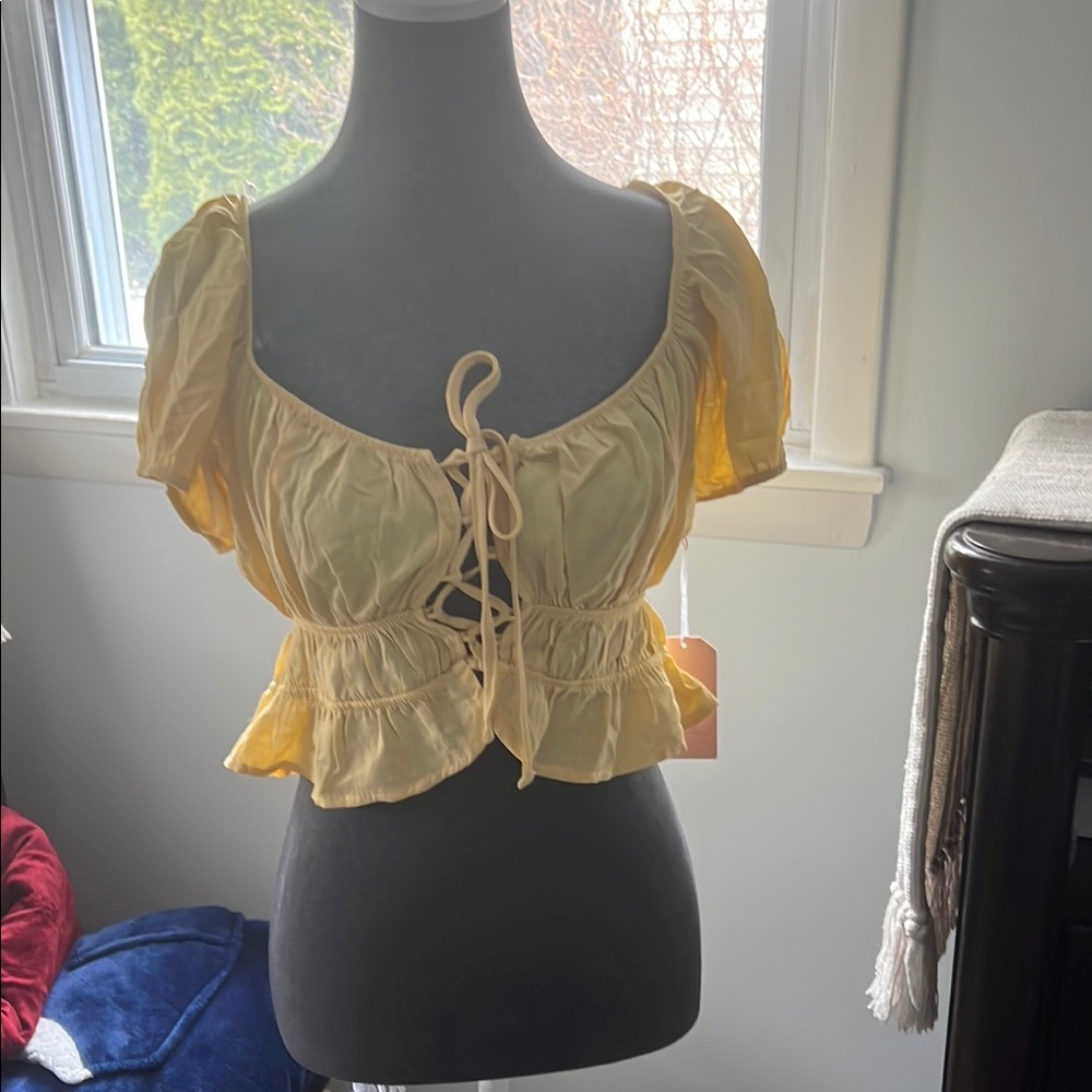 Yellow Lace-Up Women's Top